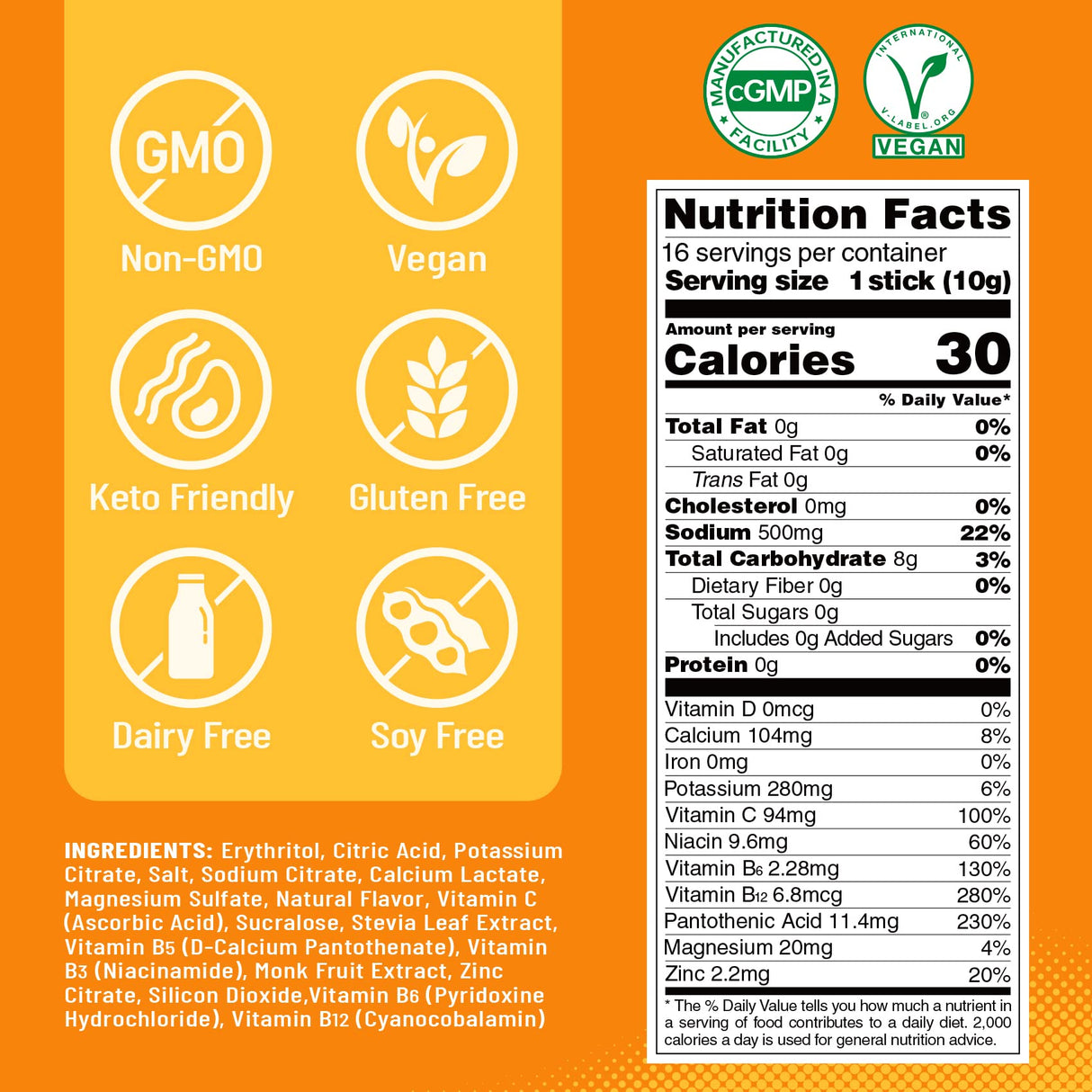 Venture Pal Sugar Free Electrolyte Powder Packets - Liquid Daily IV Drink Mix for Rapid Hydration & Party Recovery | 5 Vitamins & 7 Electrolytes| Keto Friendly | Non-GMO | Certified Vegan | 16 Sticks