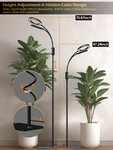 Smart Grow Lights for Indoor Plants, Plant Light with Auto-Timer, Full Spectrum LED Grow Light, Adjustable Height & Stepless Dimming,Plant Assistant Suitable for Most Plants (Black, Dual Heads)