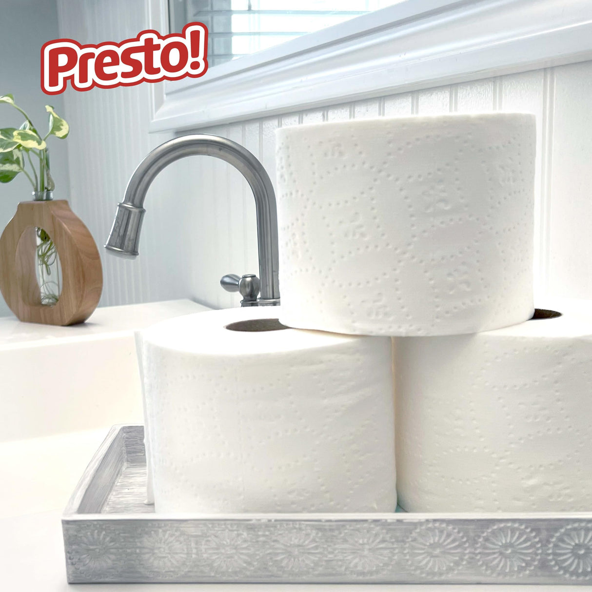 Amazon Brand - Presto! 2-Ply Ultra-Strong Toilet Paper, 24 Mega Rolls Toilet Paper = 120 regular rolls, 308 Sheet (Pack of 24), Unscented