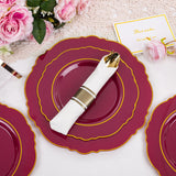 Liacere 350PCS Red Plastic Plates-Disposable Burgundy Red and Gold Plates 50guest Baroque Plastic Dinnerware include 100Plates, 50Pack Pre Rolled Napkins with Silverware 50Cups for Christmas