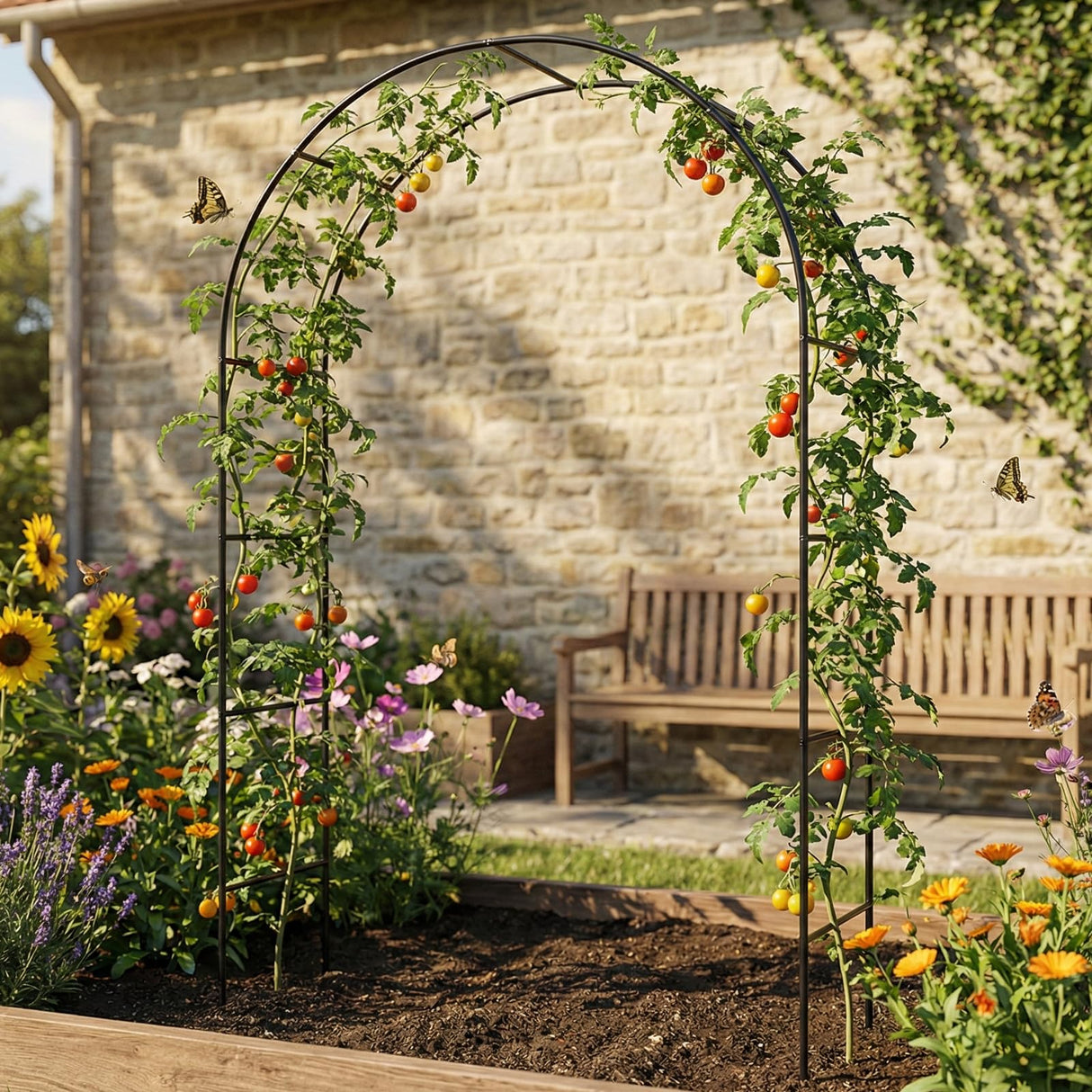Skypatio Outdoor Flower Garden Arch Trellis 7.8Ft High x 4.6Ft Wide, Metal Garden Pergola Arbor for Climbing Plants, Black