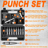 BESTNULE Punch Set, Pin Punches, Punch Tool, Roll Pin Punch Set, Made of High Quality Metal Material Including Punches and Hammer, Mechanical Repair Tool, with Organizer Storage Box (with Bench Block)