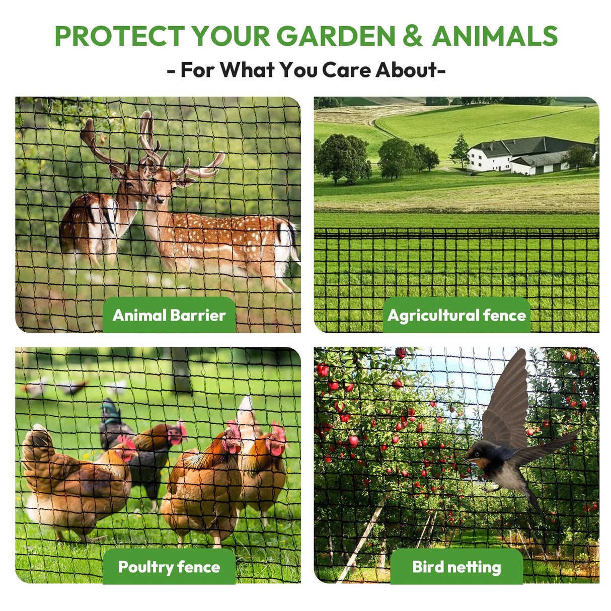 Deer Fence for Garden 4ftx50ft, Plastic Mesh Garden Fencing with Pre-Strung Reinforced Edge, Durable Temporary Fencing, Animal Barrier Fence, Ideal Safe Netting for Poultry, Fruit & Plant Protection