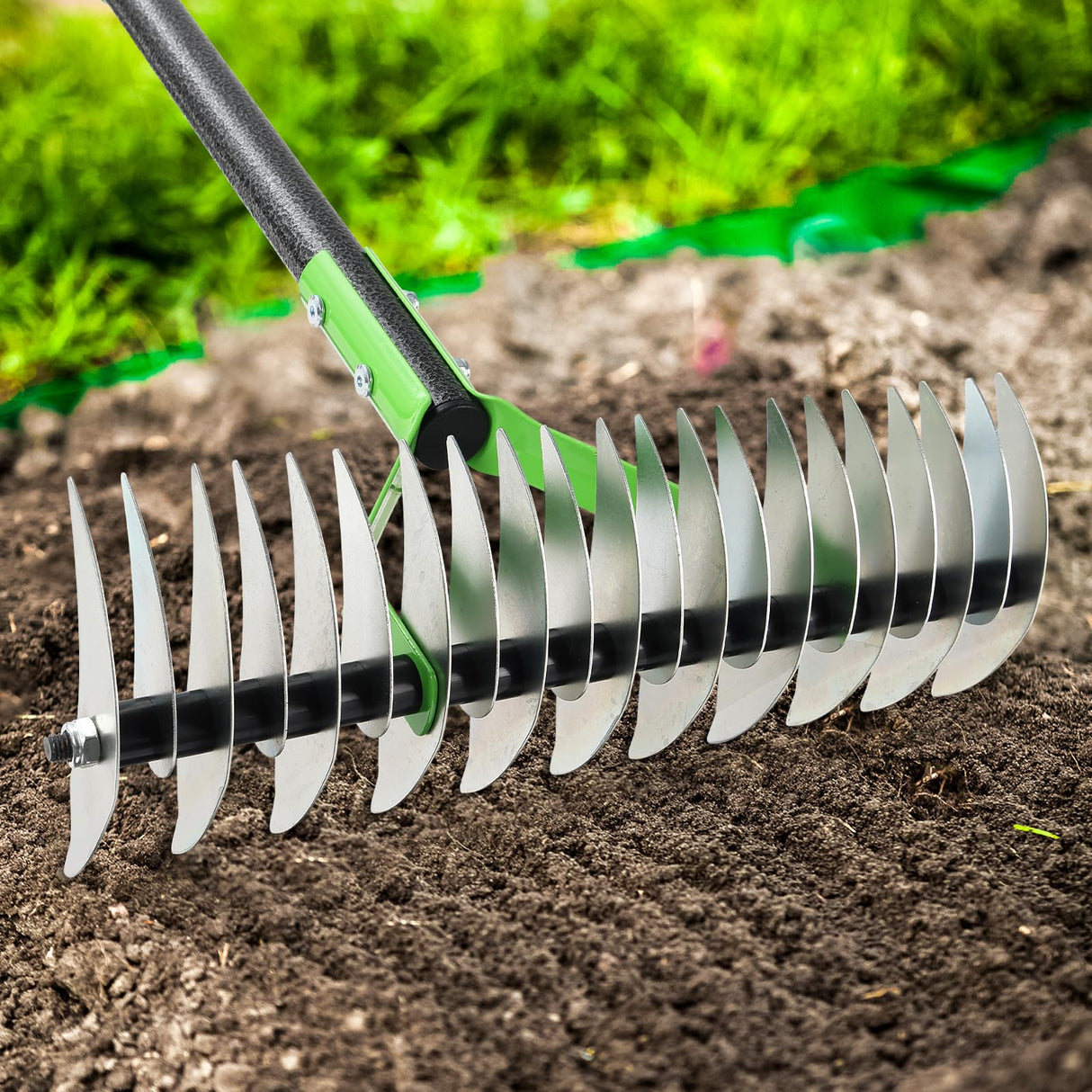 Garden Rake 51" – Dual-Sided Shrub Rake with 13" Sharp Metal Tines, Lightweight Multi-Purpose Yard Tool, Reversible Head for Lawn, Soil, Shrub, Mulch & Leaf Cleanup