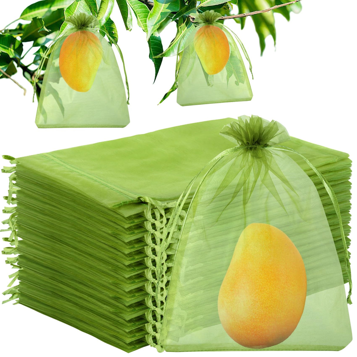 Unves Fruit Protection Bags, 12" x 16" Fruit Tree Netting Mesh Bag, 50 Pcs
