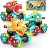 Intoypad 3 Pack Dinosaur Car Toys for Kids Toddlers, Light up Wheels Monster Truck Toys for Boys 2 3 4 5 6 7 8 Years Old Christmas Birthady Gifts Press & Go Dino Trucks Toy for Toddler Boy Baby