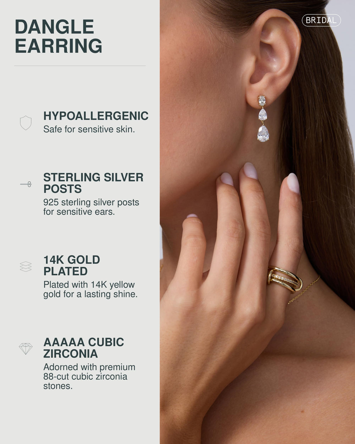 PAVOI Diamond Triple Drop Earrings for Women, 14K Gold Plated, Yellow Gold
