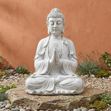 Greens Word Sculptures Buddha Statue, Garden Statues 23.6 Inch Tall, Large Magnesium Oxide Praying Buddha Sculpture Indoor & Outdoor, Spiritual Statue for Home Decor Yard Porch Patio, White