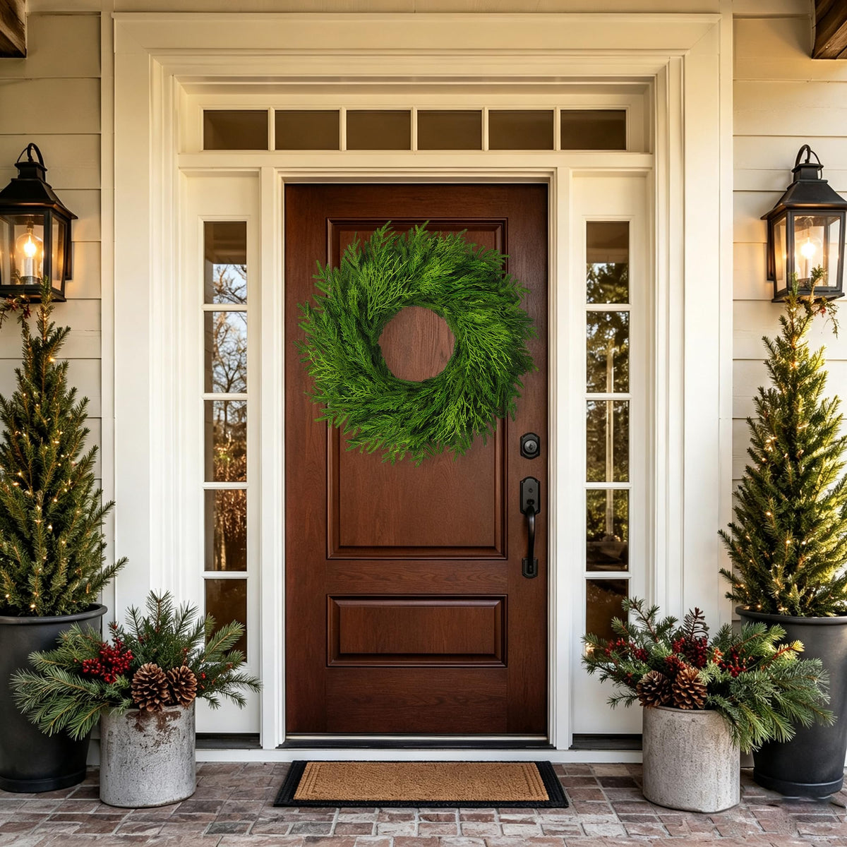26" Large Cedar Norfolk Pine Wreath for Front Door, Faux Christmas Wreath
