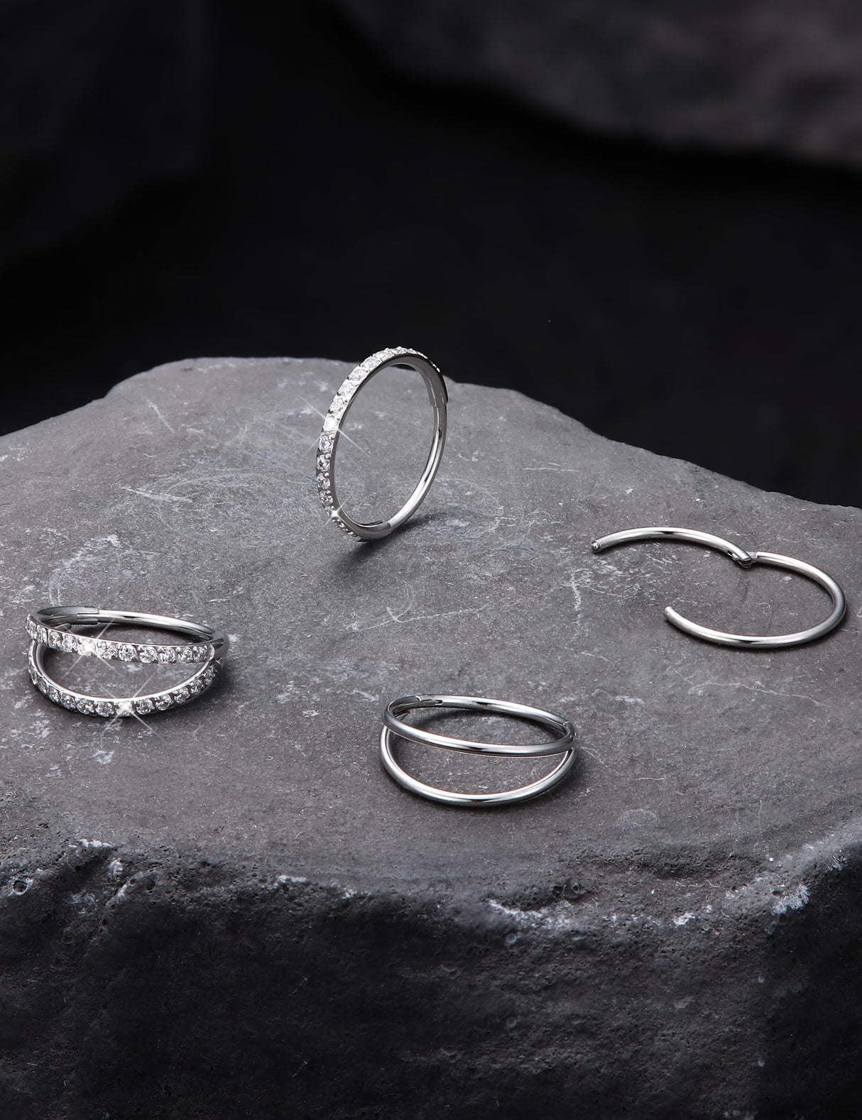 Dochais 4PCS 18G Nose Rings Hoops, Surgical Steel Earrings Tragus Septum Piercing CZ Clicker Ring, Hinged Segment Conch Lip Cartilage Double Hoops 8mm 10mm for Women Men (Silver-20G,10mm)