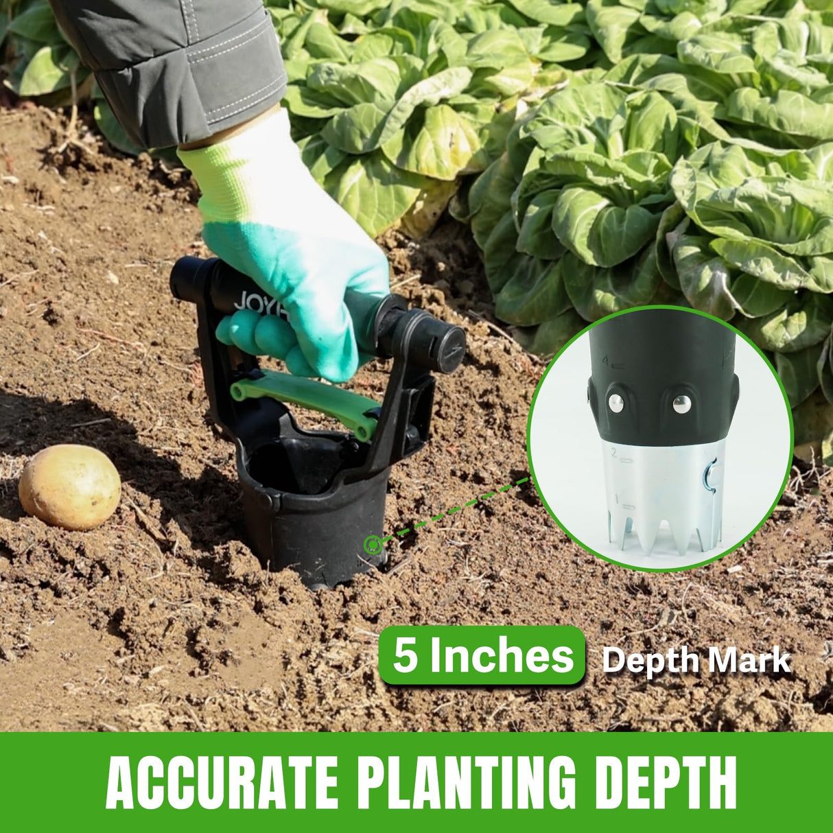 5 Inch Depth Bulb Planter Tool with Automatic Soil Release for Garden