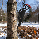 JEWLOVE Woodpecker Metal Yard Decor, Red Head Bird Tree Branch Decoration - Rustic Metal Yard Art for Garden, Fence & Outdoor Decoration