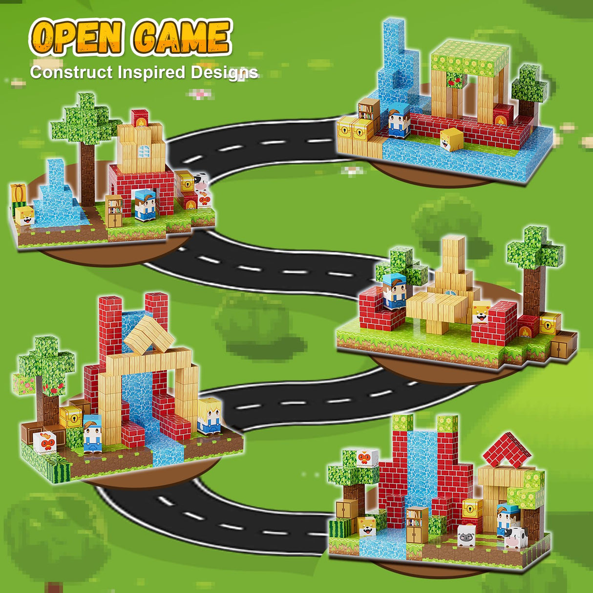 Fitrobust 200PCS Magnetic Building Blocks Set, Magnetic Tiles Kids Build Cubes STEM Game Toys, Build Forest World Set, Christmas Birthday Gifts for Boys & Girls Age 3 4 5 6 7 8 9 10