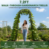 Heavy Duty Garden Arch Trellis for Climbing Plants, 20mm Thick Rustproof Metal Frame, Easy Assembly No Tools, 7.2ft Tall Vine Support with Netting & Gloves for Cucumbers Beans Roses