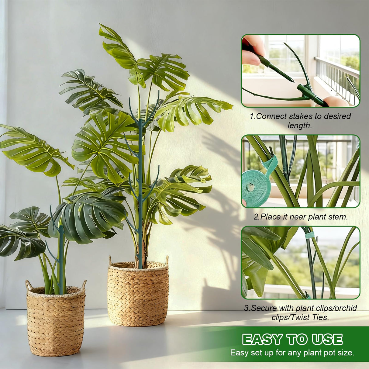 15pack Adjustable Plant Support Pole Stackable Indoor/Outdoor Support Pole with Clamps, Suitable for Supporting Monstera and Climbing Plants, Garden Accessories, Perfect Replacement for Plant Stakes