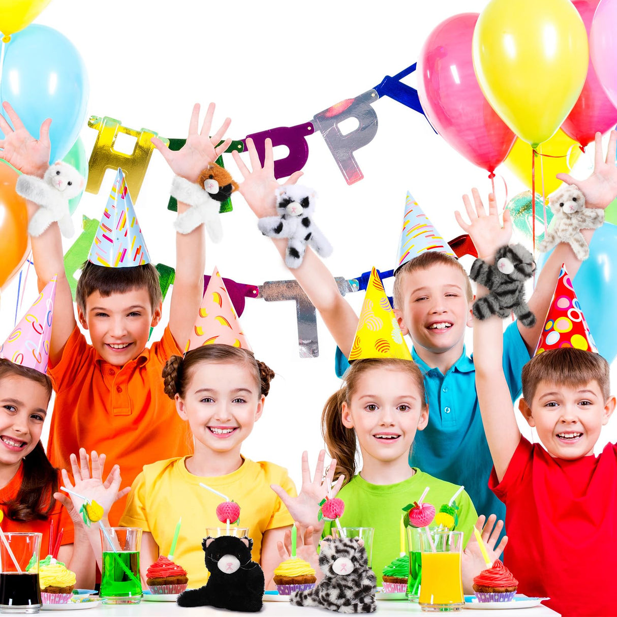 Liliful 8 Pack Kids Gifts Stuffed Animal Cat Slap Bracelets, Halloween Christmas 8 Inch Plush Wrist Cute Snap Bracelet Birthday for Boys Girls Child Bulk Item Pet Adoption Party Favors(Kittens)