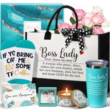 Boss Day Gifts for Her Women, Best Boss Lady Gifts for Women Cool Bosses Gift Basket for Female, Funny Thank You Bosses Lady Appreciation Birthday Christmas Farewell Gift Set with Canvas Tote Bag