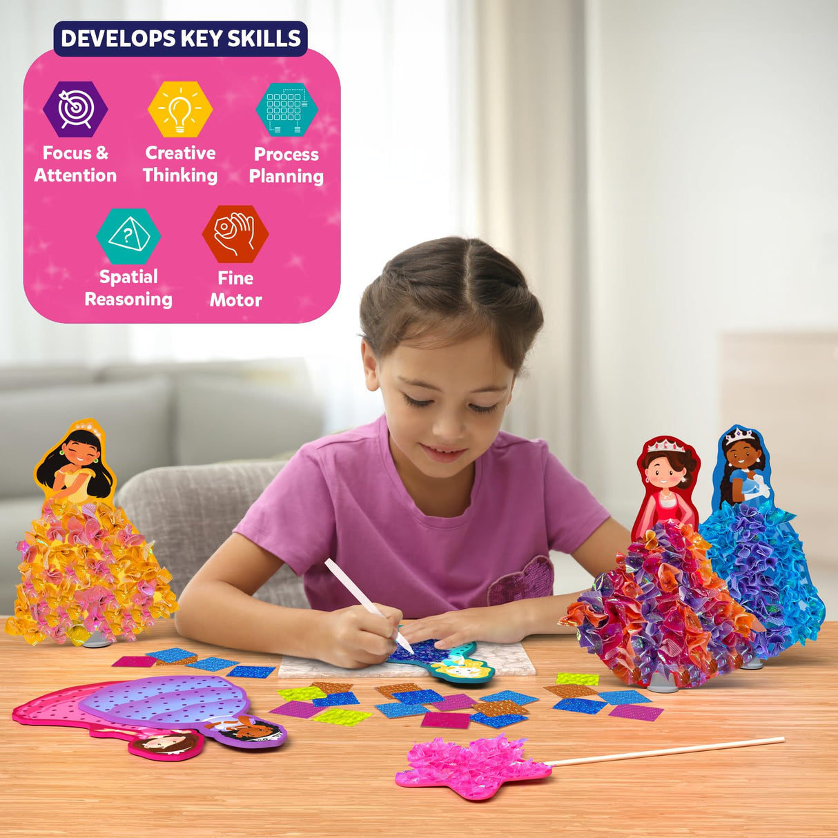 Skillmatics Poke-in Art - Magical Princesses, Mess-Free Fun for Kids, DIY Wood Craft Kits, Creative Activity, Christmas Gifts for Girls & Boys Ages 4, 5, 6, 7, 8, 9