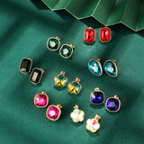Hicarer 12 Pairs Clip on Earrings for Women Girls, Non-pierced Rhinestone Stud Earrings, Colorful Trendy Iridescent Fake Crystal Earring Clips Set for Birthday Party Wedding Daily Jewelry Gift