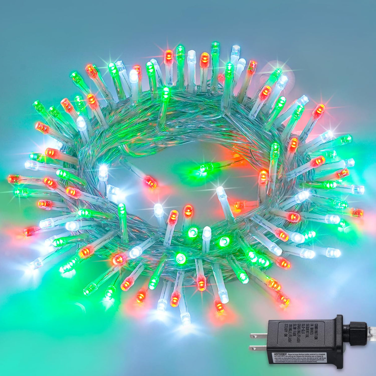 JMEXSUSS 500 LED Red White and Green Christmas Lights, 8 Modes 163ft String Light Plug in with Remote Control, Clear Wire Christmas String Lights Outdoor Waterproof for Outside Tree Yard Wedding