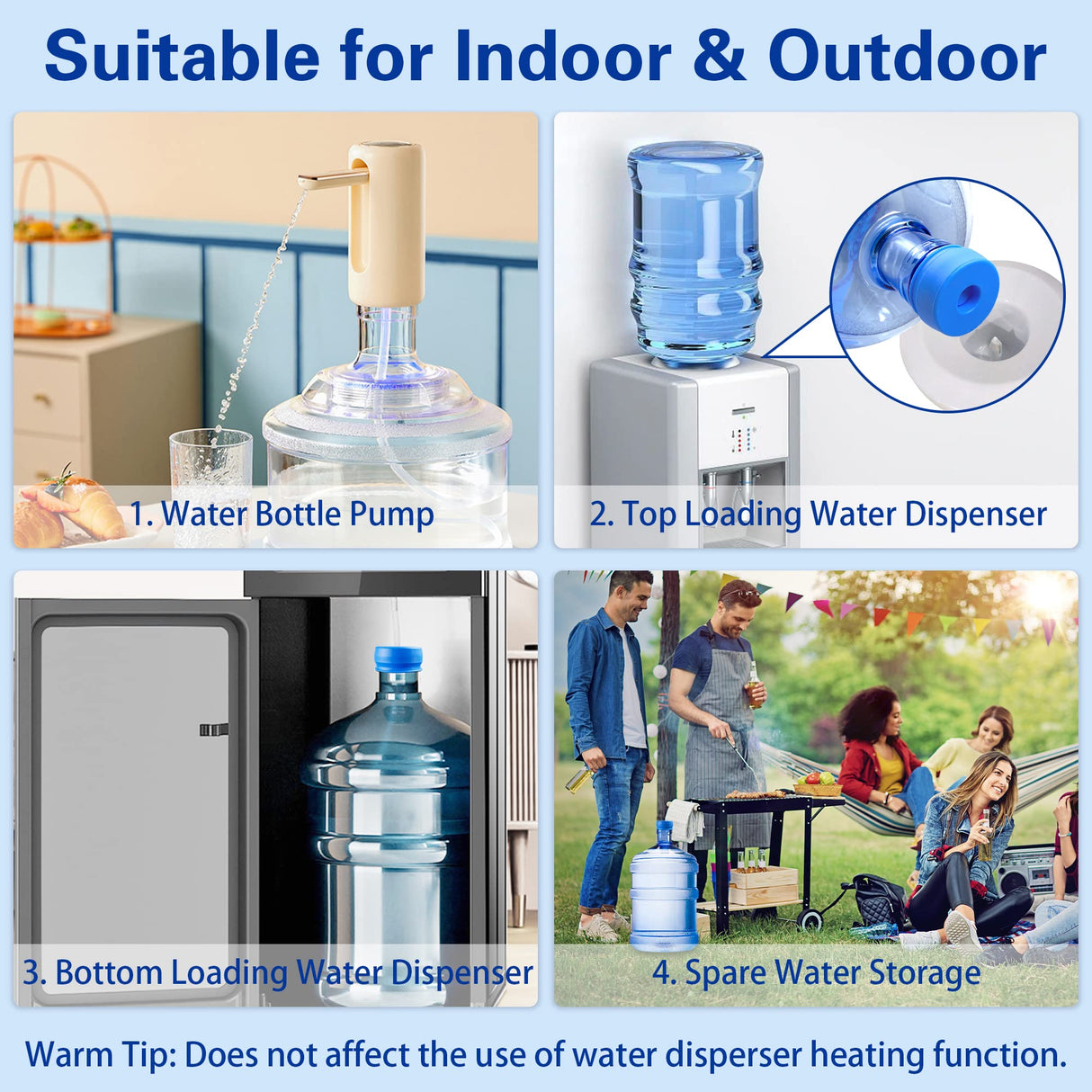 Gofriipai 3 and 5 Gallon Water Jug Cap, Silicone Reusable Replacement Cap, Non Spill Bottle Caps for 55mm Bottle Water Dispenser Caps - Pack of 10