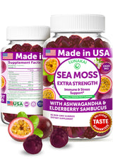Lunakai USA Made Irish Sea Moss Gummies with Ashwagandha & Elderberry – Delicious Immune & Stress Support Supplement for Men & Women, 60ct