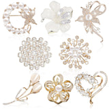 Ecally 8 Pcs Brooches and Pins for Women, Flower Crystal Pearl,Groovy