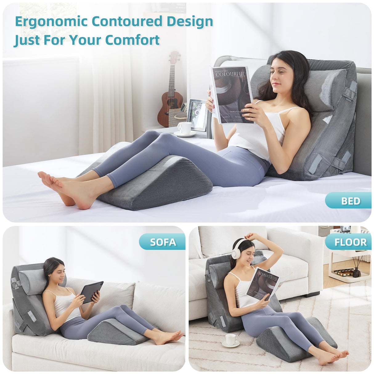 Kingfun 4pcs Orthopedic Bed Wedge Pillow Set for Sleeping, Memory Foam for Sleeping,Breathable Triangle Pillow Wedge, Post Surgery Memory Foam for Back, Leg Pain Relief, Sitting