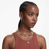 Swarovski Gema drop earrings, Asymmetrical design, Mixed cuts, Multicolored, Gold-tone finish
