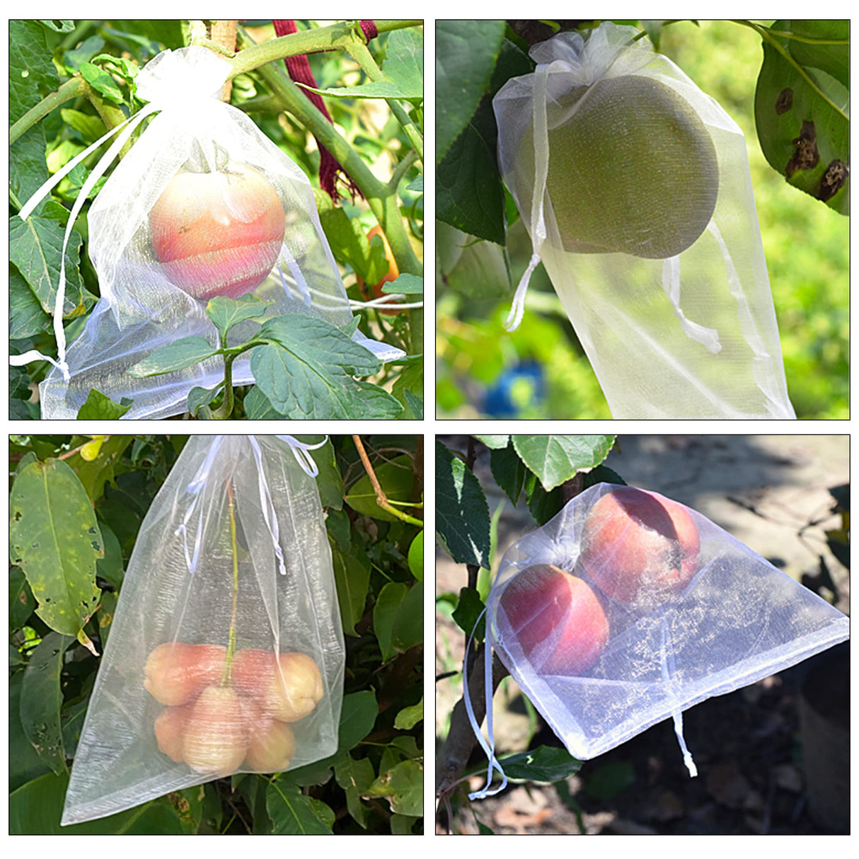 6x8 Inch 100 Pieces Organza Fruit Netting Bags - Fruit Protection Bags with Drawstring, Garden Plant Net Barrier Bag for Tomatoes, Grapes, Mangoes