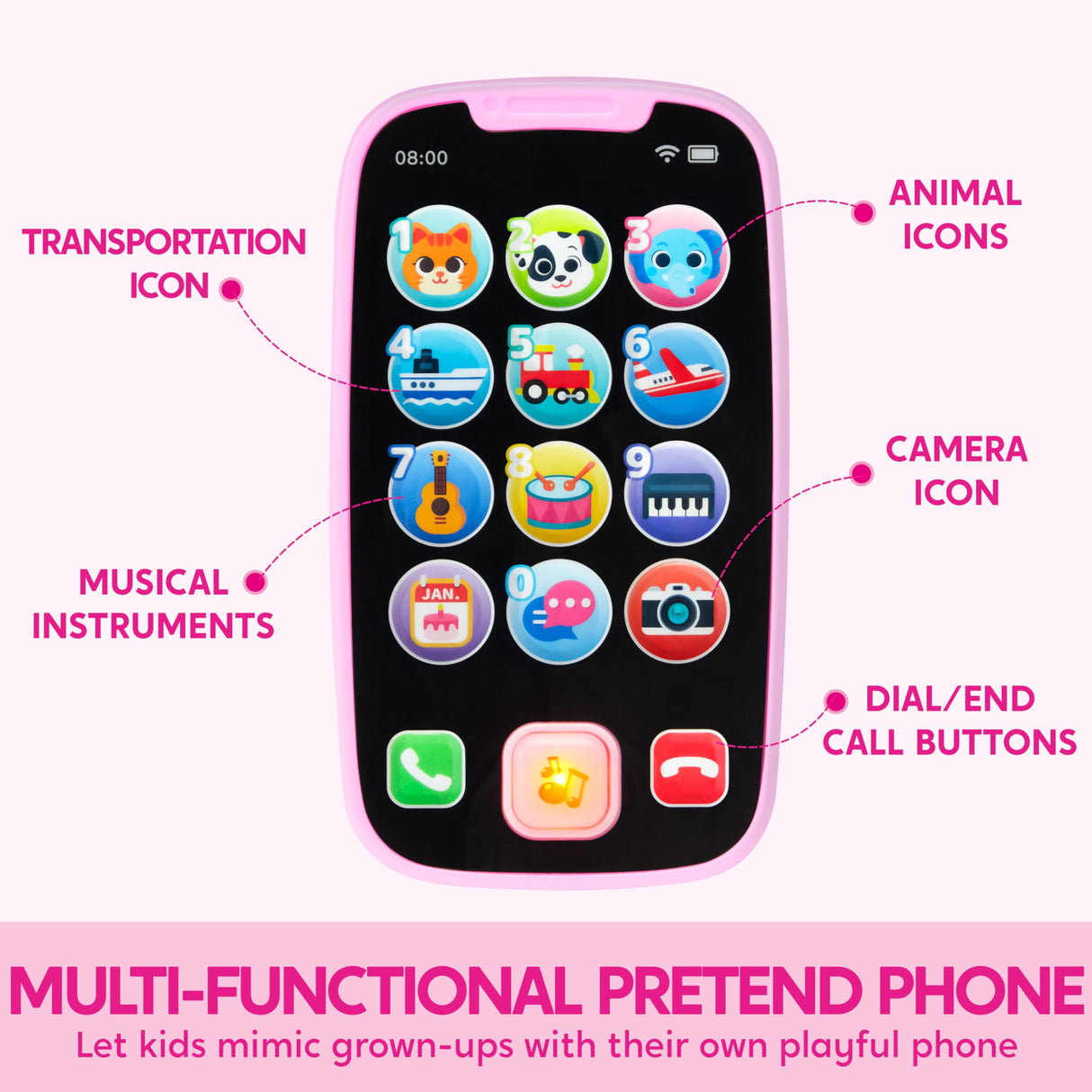 JOYIN Baby Learning Phone and Remote Toy for Toddler, Pink Smartphone Toys with Music for Infants, Kids, Holiday Stocking Stuffers, Birthday Gift for Girls, Gifts for Christmas