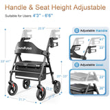 Rollator Walkers with Seat for Seniors, Foldable 8" Big Wheels All Terrain Rolling Walker, Handles and Ergonomic Seat Height Adjustable, 350 lb, FSA HSA Eligible
