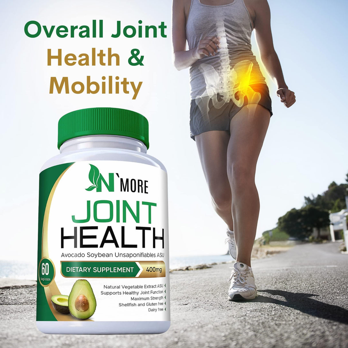 N'More Avocado Soybean Unsaponifiables Joint Health Supplement 400 mg, Non-GMO, Dairy, Gluten & Shellfish Free, 60 Day Supply, One Capsule Per Day