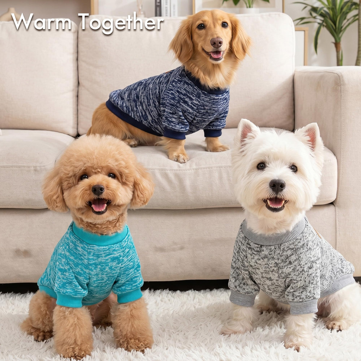 BAOBICUTE 3 Pack Dog Sweaters for Small Dogs Girl Boy Winter Fleece Clothes Warm Soft Dog Sweatshirt Outfit for Dogs Cats Pet Apparel