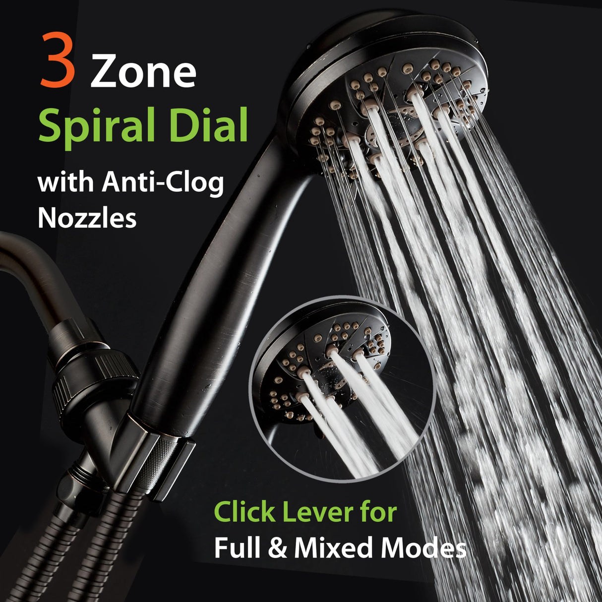 AquaDance High Pressure 6-Setting Oil Rubbed Bronze Handheld Shower Head with Stainless Steel Hose. Officially Independently Tested to Meet Strict US Quality & Performance Standards!