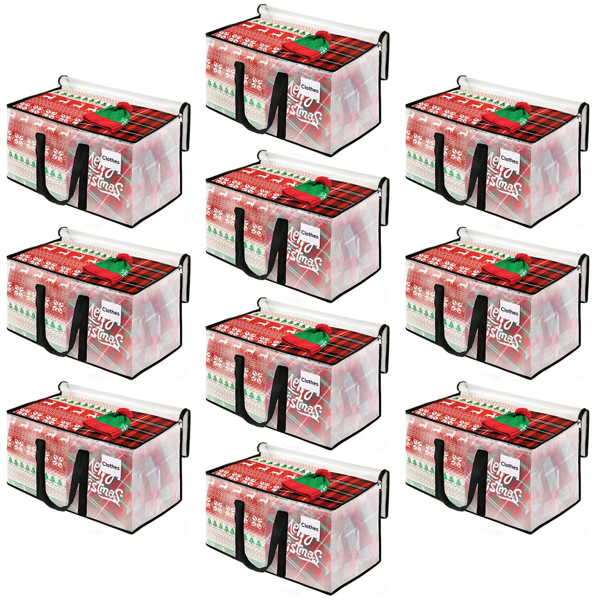 BlissTotes Moving Bags, 10-Pack Storage Bags, Moving Bags Heavy Duty Extra Large, Moving Totes, Clear Moving Bags, Reinforced Handles & Tag Pocket, Christmas Totes (125L)