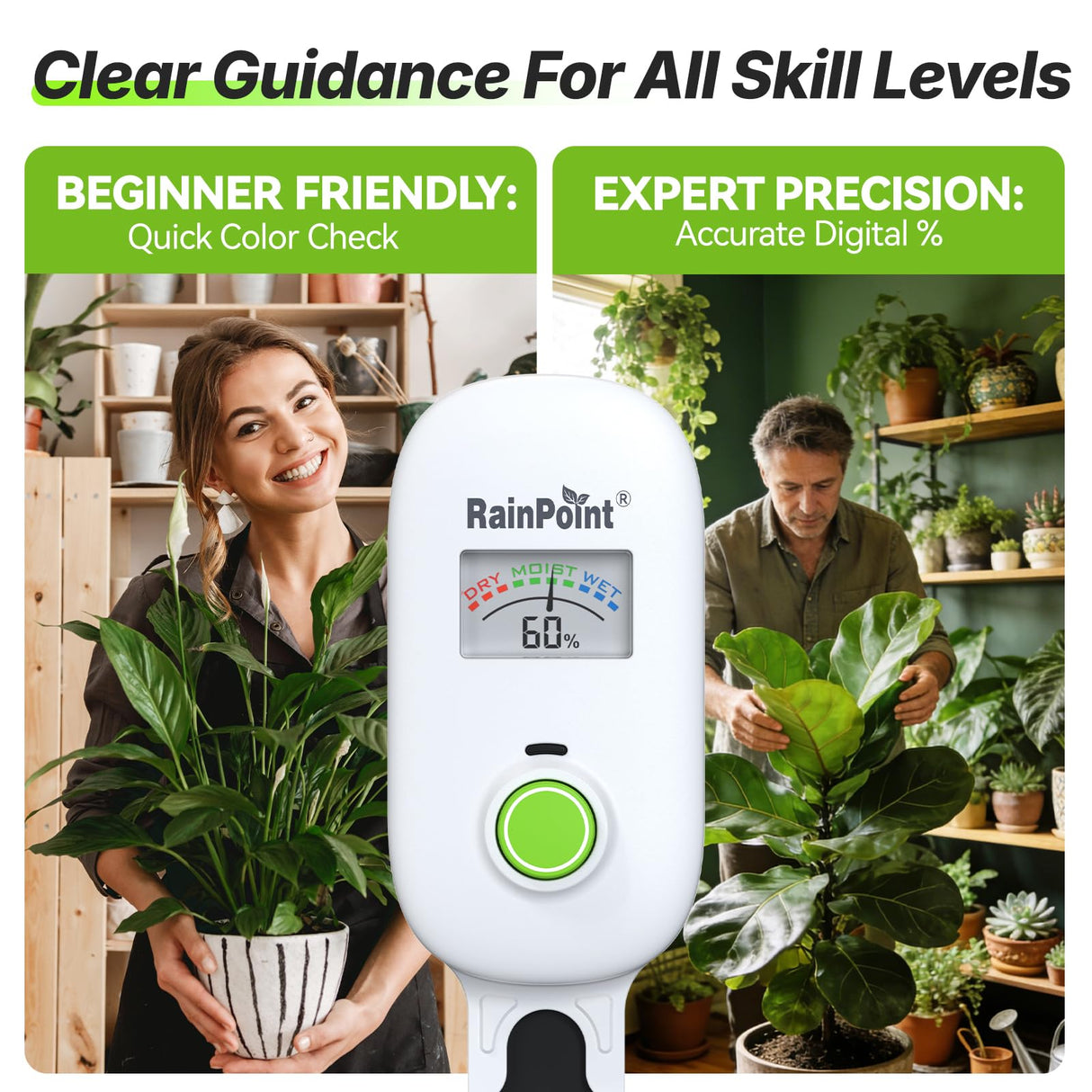 RAINPOINT Smart Soil Moisture Meter,Visual Gauge, Optional WiFi Hub for App