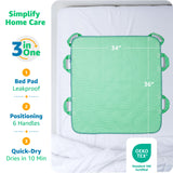 Improvia Positioning Bed Pad 34"x36" with 6 Reinforced Handles, Quick-Drying, Washable, Waterproof, Reusable, Mattress Protection, For Lifting, Turning, Transfering, Elderly and Incontinence patients.