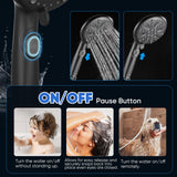 Cobbe 9-Function Shower Head with Built-in Power Spray, 1.8 GPM Water Saving ON/OFF Toggle Switch, High Pressure Handheld Showerhead with 1-Click Pause Button, Brass Bracket & 6ft Hose, Black