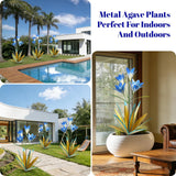 TOMBABY 32.28 Inch Metal Agave Plant Outdoor Decoration Lily Mexican Yard Art Garden Gift Home Decor Hand Painted Metal Agave Garden Yard Statue (1pc, Blue)