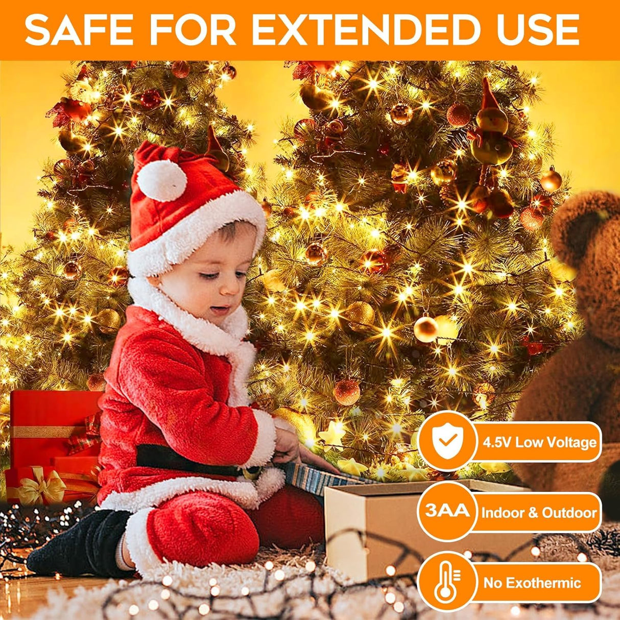 Battery Operated Christmas Lights, 33 FT 100 LED Mini String Lights with Timer and 8 Modes, Green Wire Outdoor Waterproof String Lights for Indoor Holiday Party Garden Decor, Warm White 2 Pack