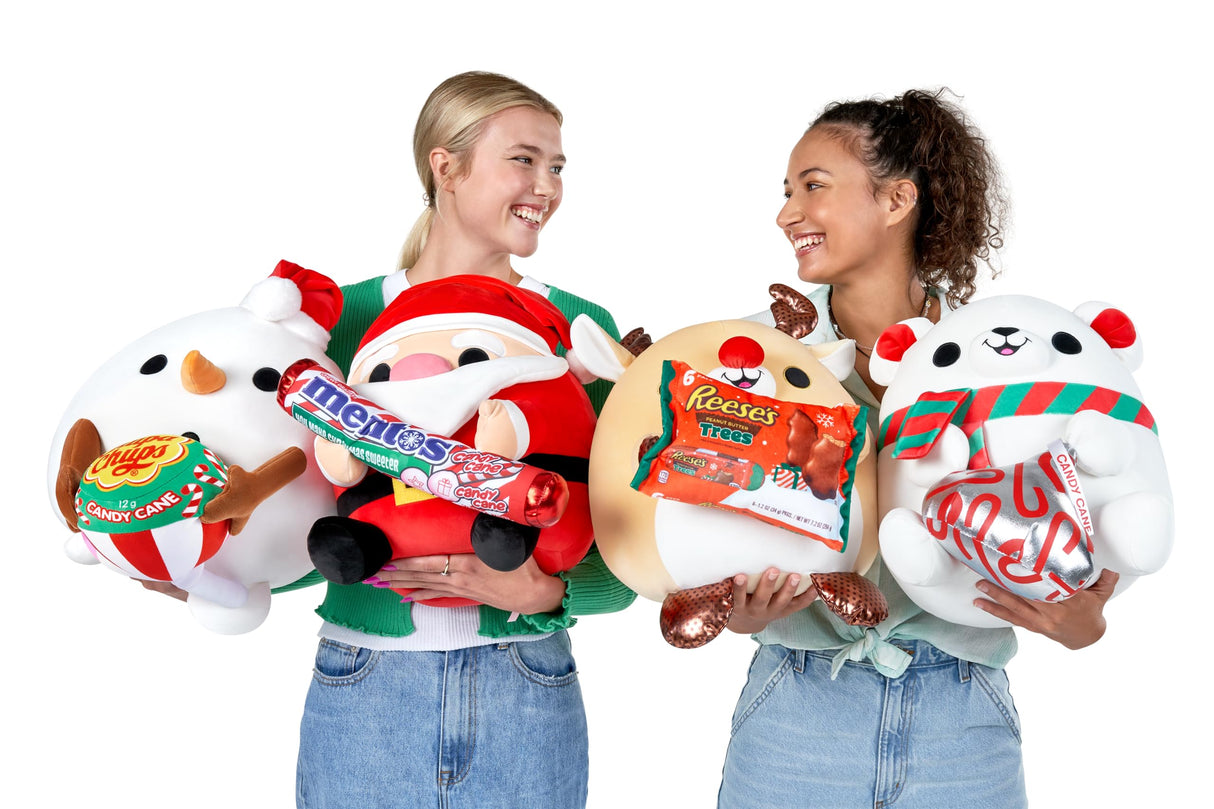 SNACKLES-Christmas 14""-Series 1-Plush 14"" Santa Claus&Mentos (Candy Cane), 77628