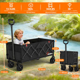 35" L Extra Long Wagons Carts Foldable, 360LBS Beach Wagon with Wheels