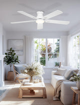 Phylluz 52'' Low Profile Ceiling Fan with Light, White Flush Mount Ceiling Fan for Low Ceilings, Quiet DC Motor, App/Remote Control, Modern Overhead Fan for Bedroom Living Room