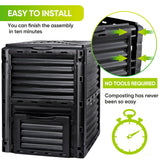 F2C Compost Bin 80 Gallon,Includes Gloves, Large Compost Bin w/Top Flip Latch-on Lid, Bottom Exit Door Aerating Outdoor Garden Compost Box,BPA Free Material for Backyard Outdoor, Black