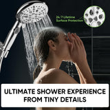 Cobbe 9-Function Shower Head with Built-in Power Spray, 1.8 GPM Water Saving ON/OFF Toggle Switch, High Pressure Handheld Showerhead with 1-Click Pause Button, Brass Bracket & 6ft Hose, Chrome