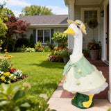 holoith 3 Pcs Summer Porch Goose Outfits for 23 inch Cement Goose Set, Outdoor Garden Statue with Gooses Outfit, Summer Garden Entrance Decoration, Includes Straw Hat, Collar, and Skirt
