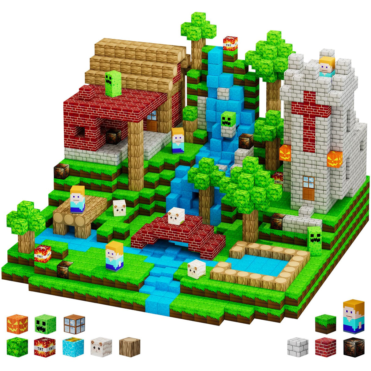 Uucoco 100PCS Magnetic Blocks - Grassland Magnetic Building Blocks Set, Magnetic Tiles STEM Sensory Outdoor Toys, Build Forest World Cubes Set for 3+ Year Old Boys&Girls, Christmas Birthday Gift