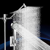 Shower Head, Rain Shower Head with Handheld Spray Combo, 10 Inch Adjustable High Pressure Rainfall Shower Head, Dual Showerhead Set with Extension Arm and 60 Inch Long Shower Hose (Silver)