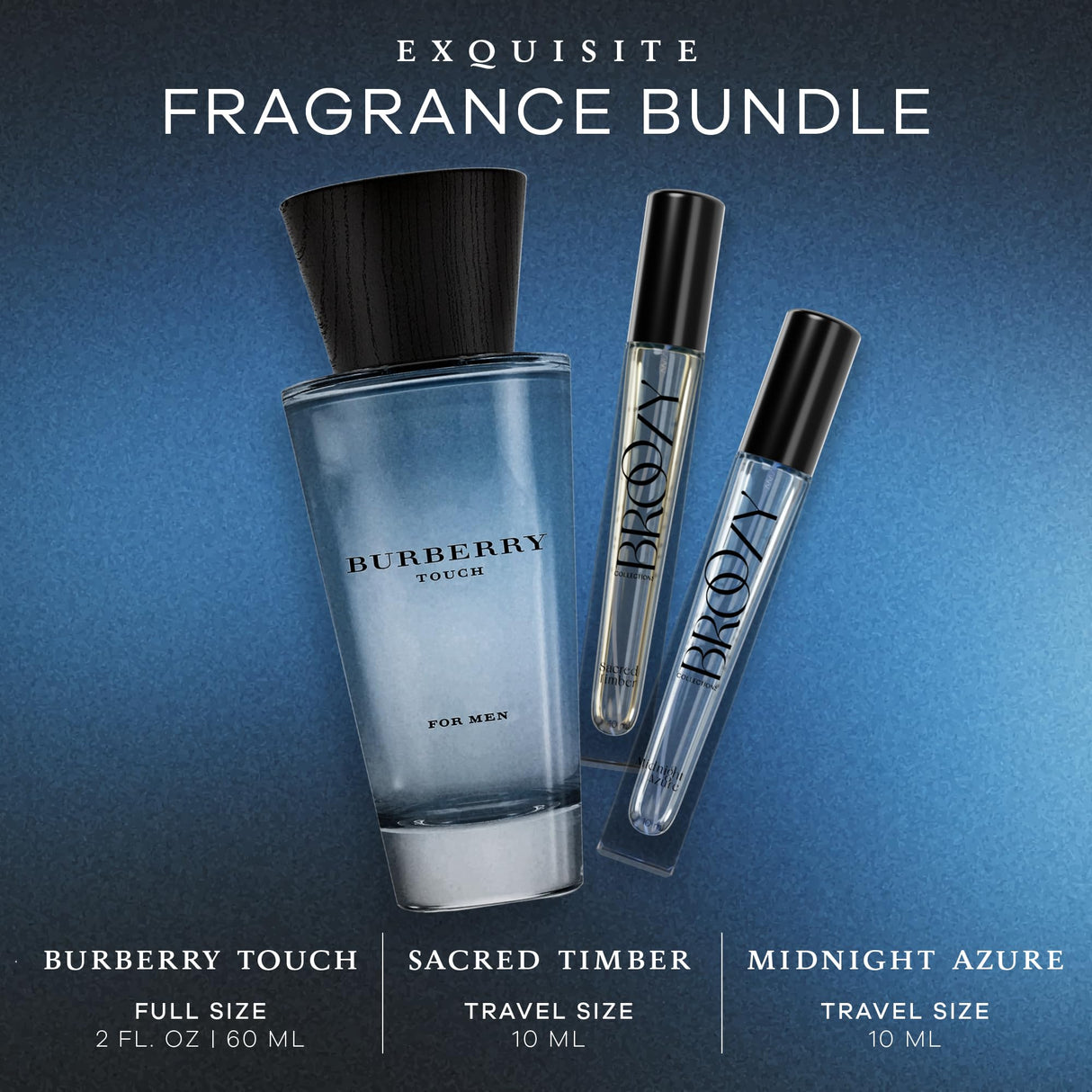 Broozy Collections - Men Cologne Set Bundle with 1 Full Size Burberry Touch Eau de Toilette (100 ml) and 2 Travel Size Mens Sample Cologne Bottles (10 ml) - Mens Cologne Gift Set, Men Gift Set Sampler